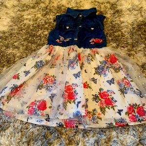 Girls Little lass denim floral dress